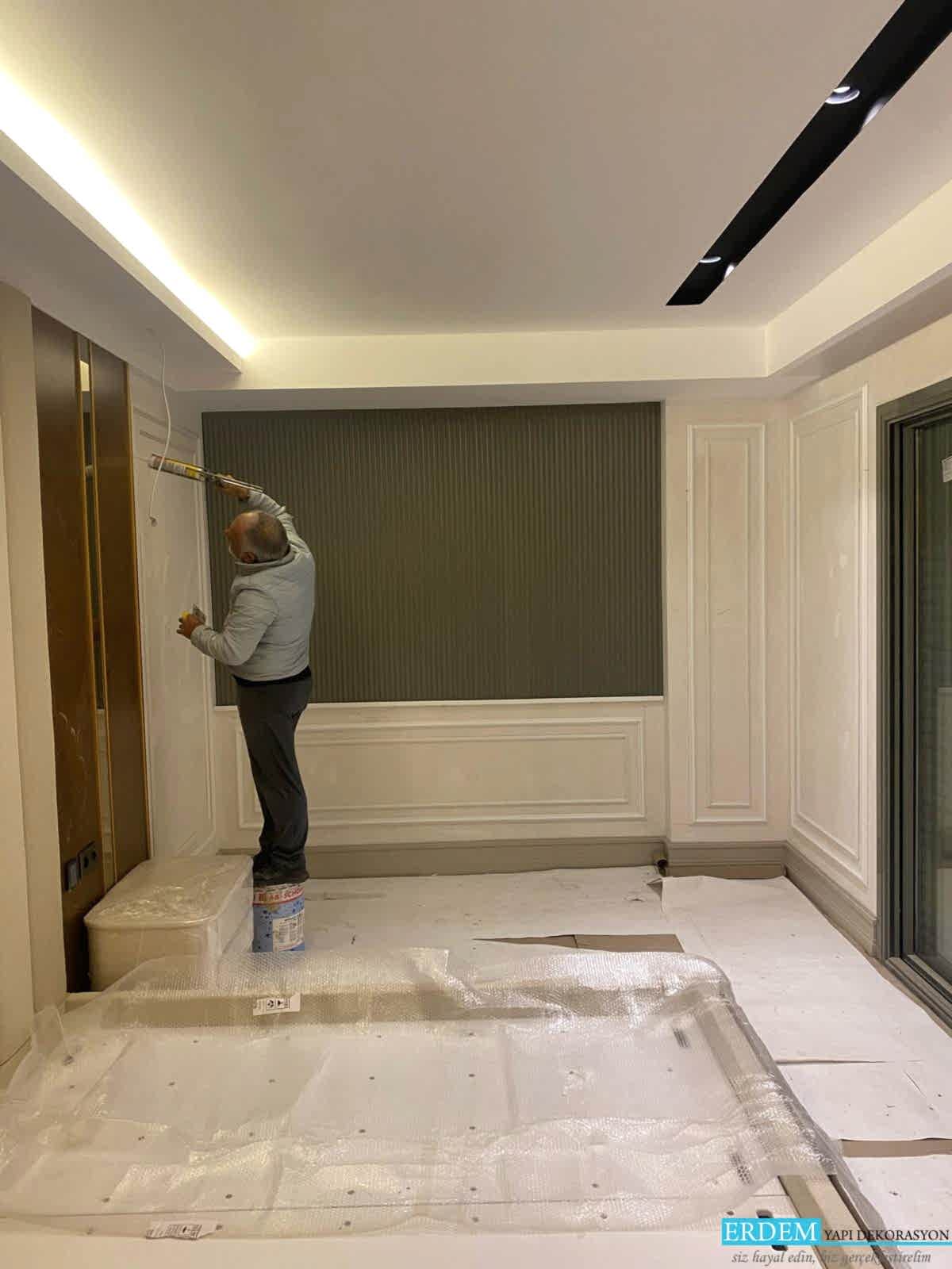 Yatak odas� duvar ��ta panel uygulamas�